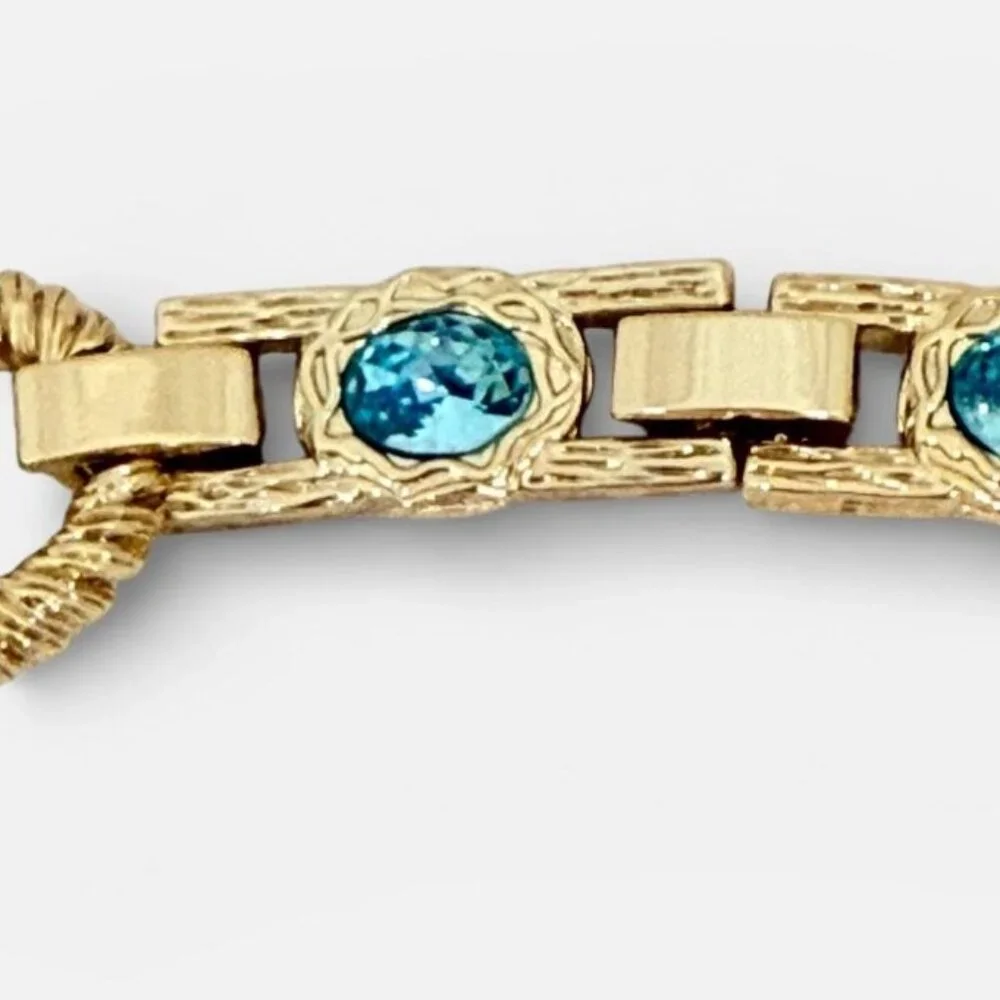 Vntg. Princess Grace Collection Gold Tone Bracelet w/Aqua Crystals & Rhinestones - Picture 7 of 15